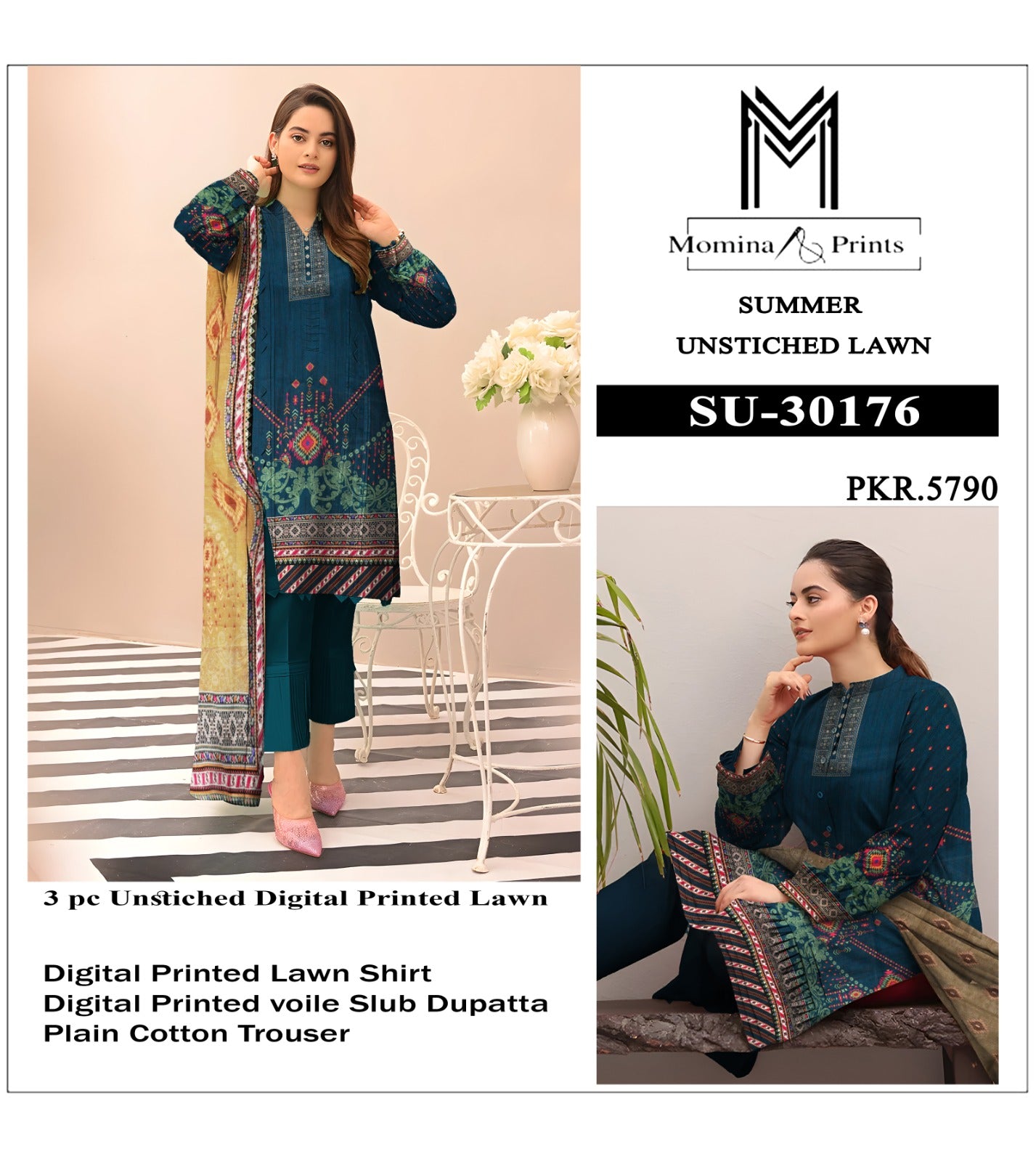 Momina Prints SU-30176 – Unstitched 3-Piece Digital Printed Lawn Suit