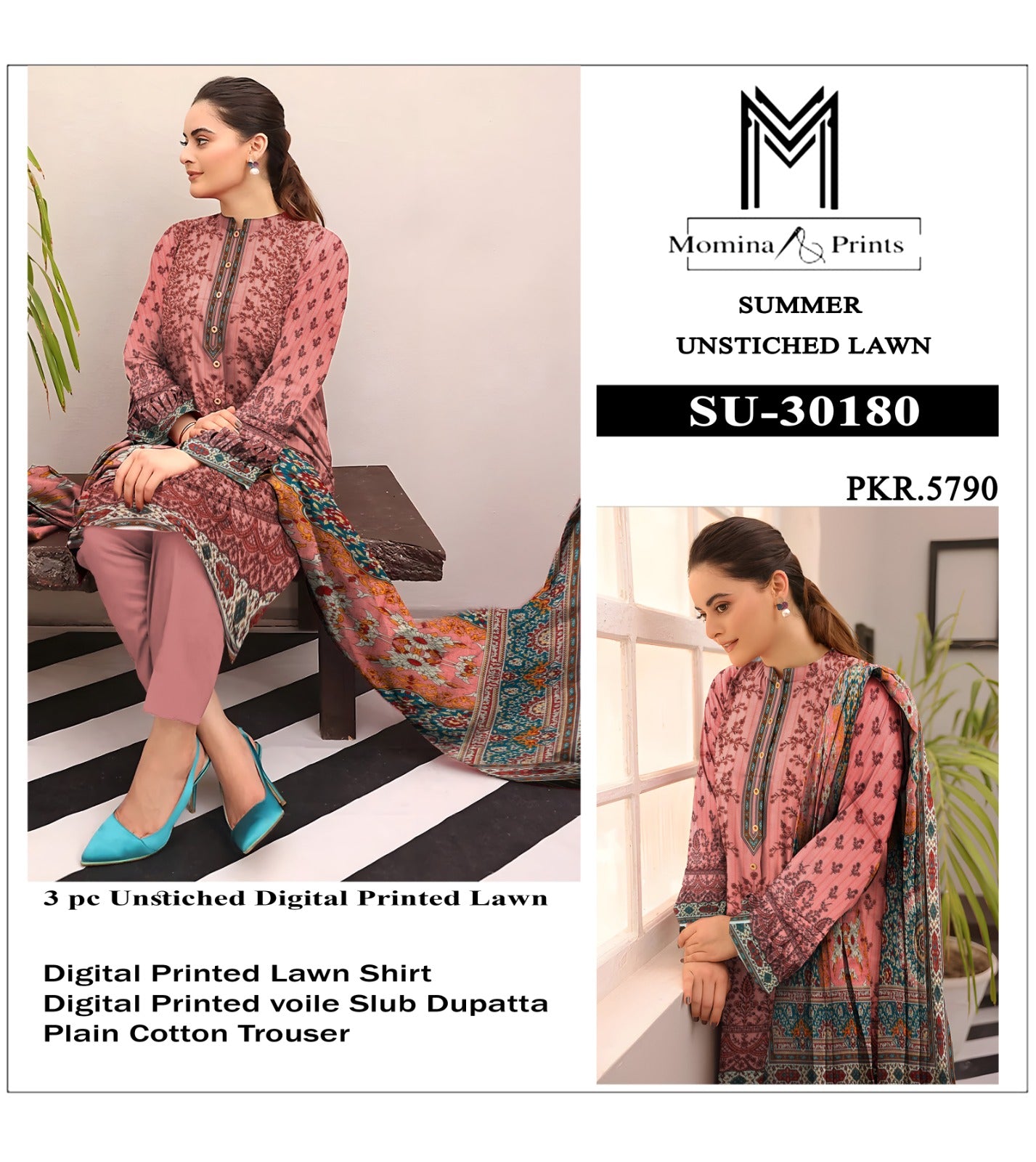 Momina Prints SU-30180 – Unstitched 3-Piece Digital Printed Lawn Suit